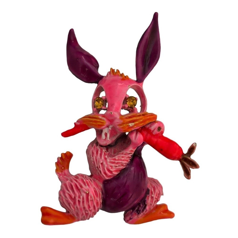 Hattie Carnegie Rabbit Brooch Whimsical Pin Pink Enamel Bunny Rabbit Unsigned